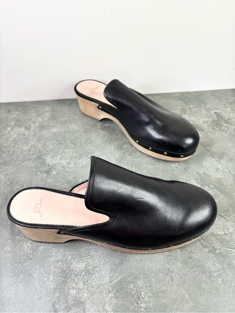 J Crew black leather clog shoes studded size 12 - Picture 2 of 8